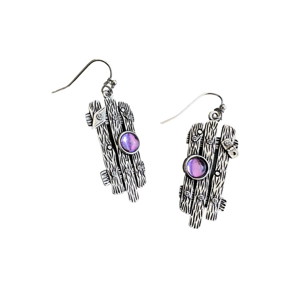 Vintage Silver Gate Earrings with Lavender Center Jewel